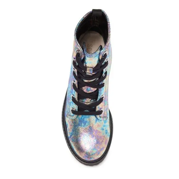 NWT SCHUTZ Stormy Holographic Leather Lace-Up Boot - Picture 2 of 8